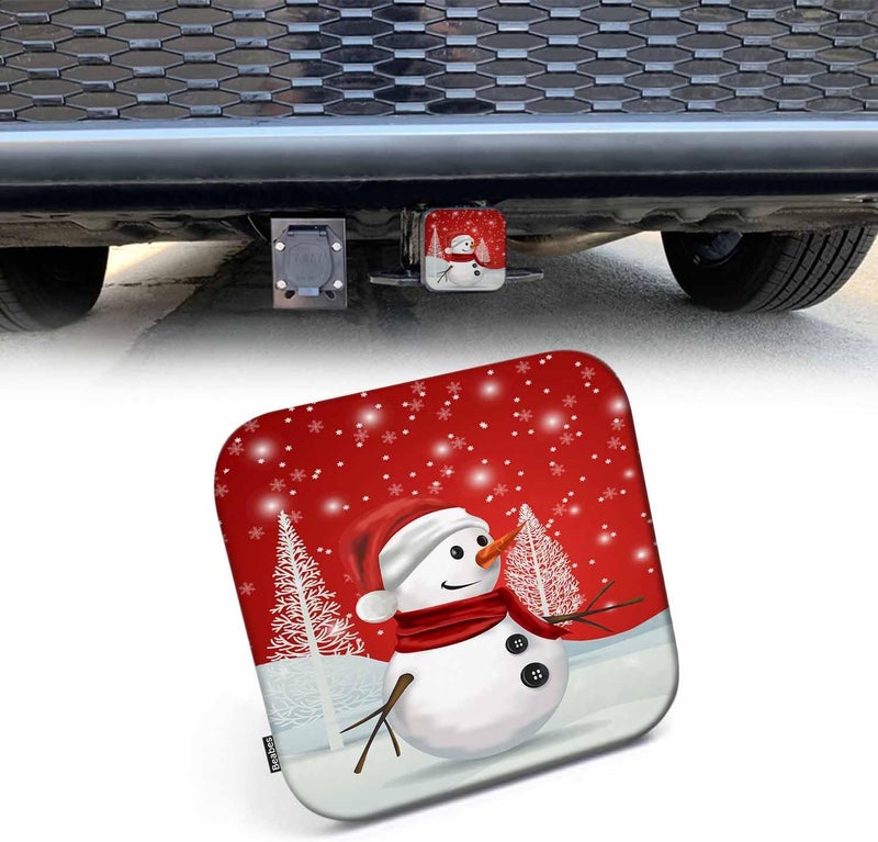 Beabes Snowman 2 Inch Winter Christmas Snowflake Red Rubber Receiver Tube Hitch Plug for Cars - Square Hitch Plug Covers for Trucks - Image 1